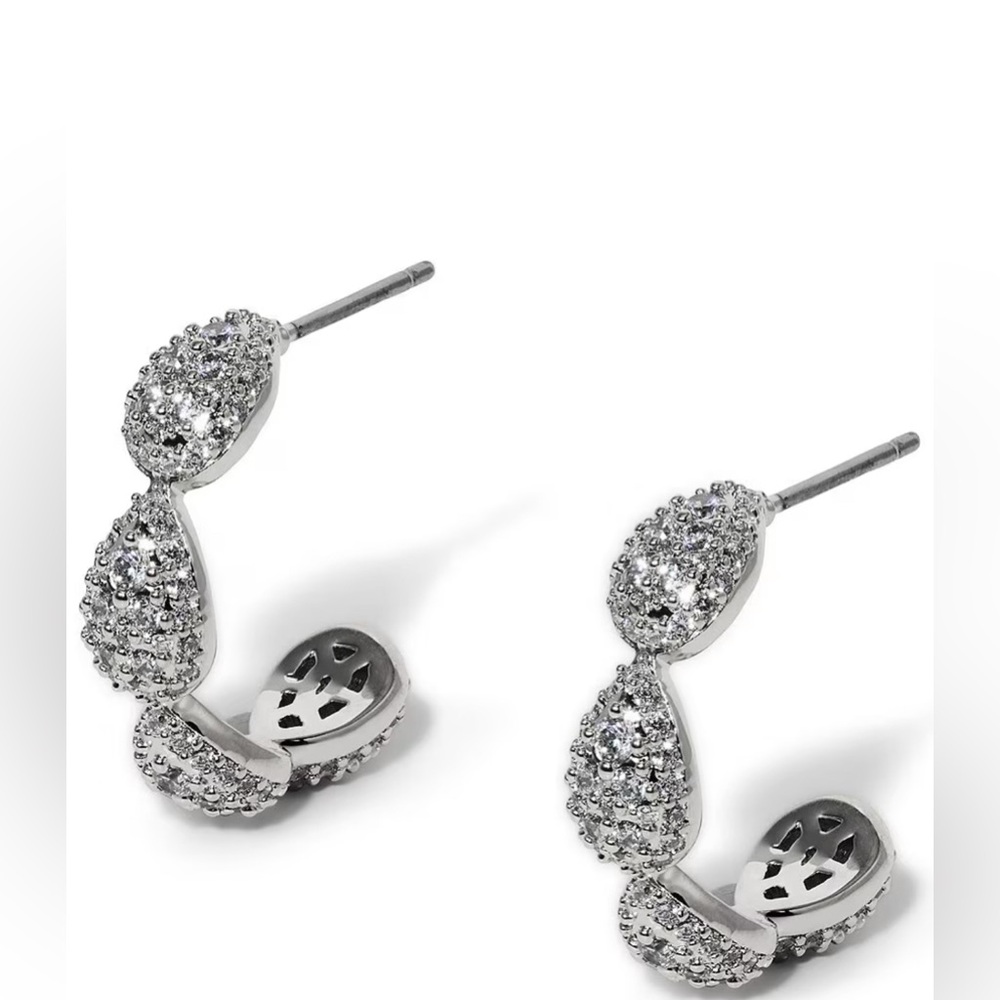 Nadri Crushed Pave C Hoop Earrings